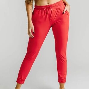 ZYIA RED ZIPPER JOGGERS